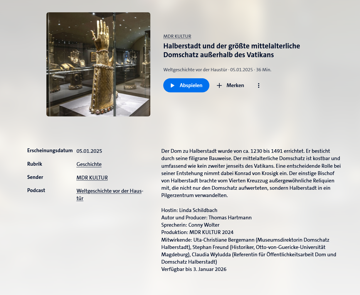 Groß Weltgeschichte vor der Haustür · Halberstadt und der größte mittelalterliche Domschatz außerhalb des Vatikans · Podcast in der ARD Audiothek